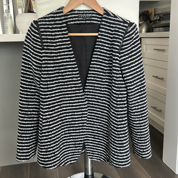Theory Purposeful Stripe Yaisa Z Jacket Open Front Blazer Black White Women S - Picture 11 of 17